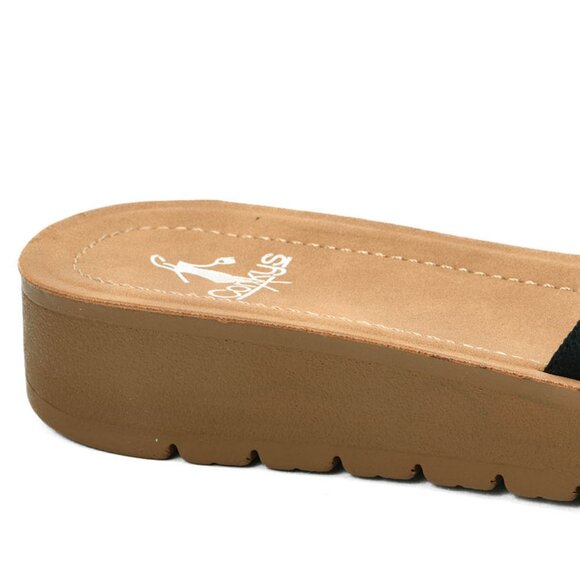 Corkys Spray Tan Sandals in Black Canvas - Picture 9 of 9